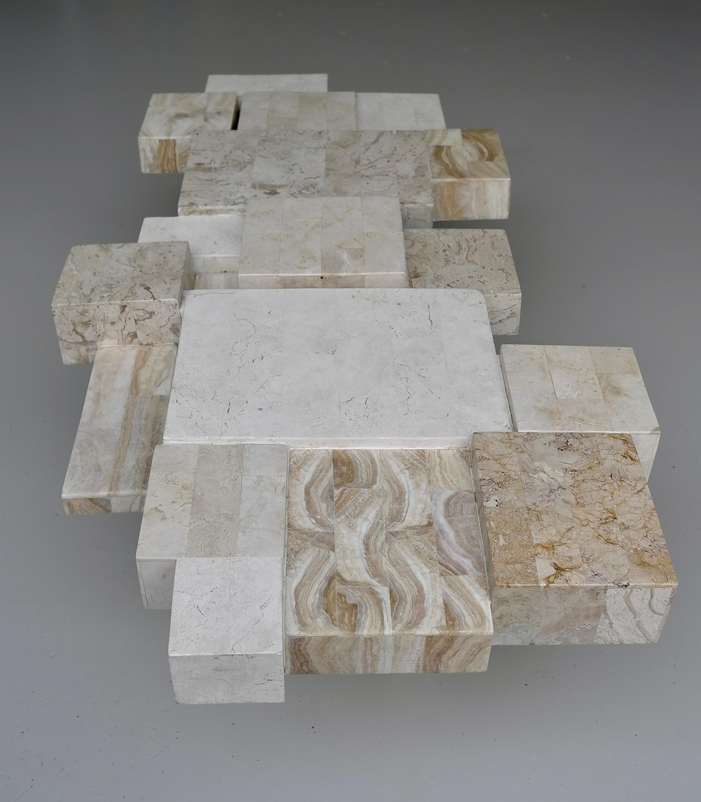 Late 20th Century Architectural Travertin and White Stone Art Coffee table, Belgium, 1970's For Sale