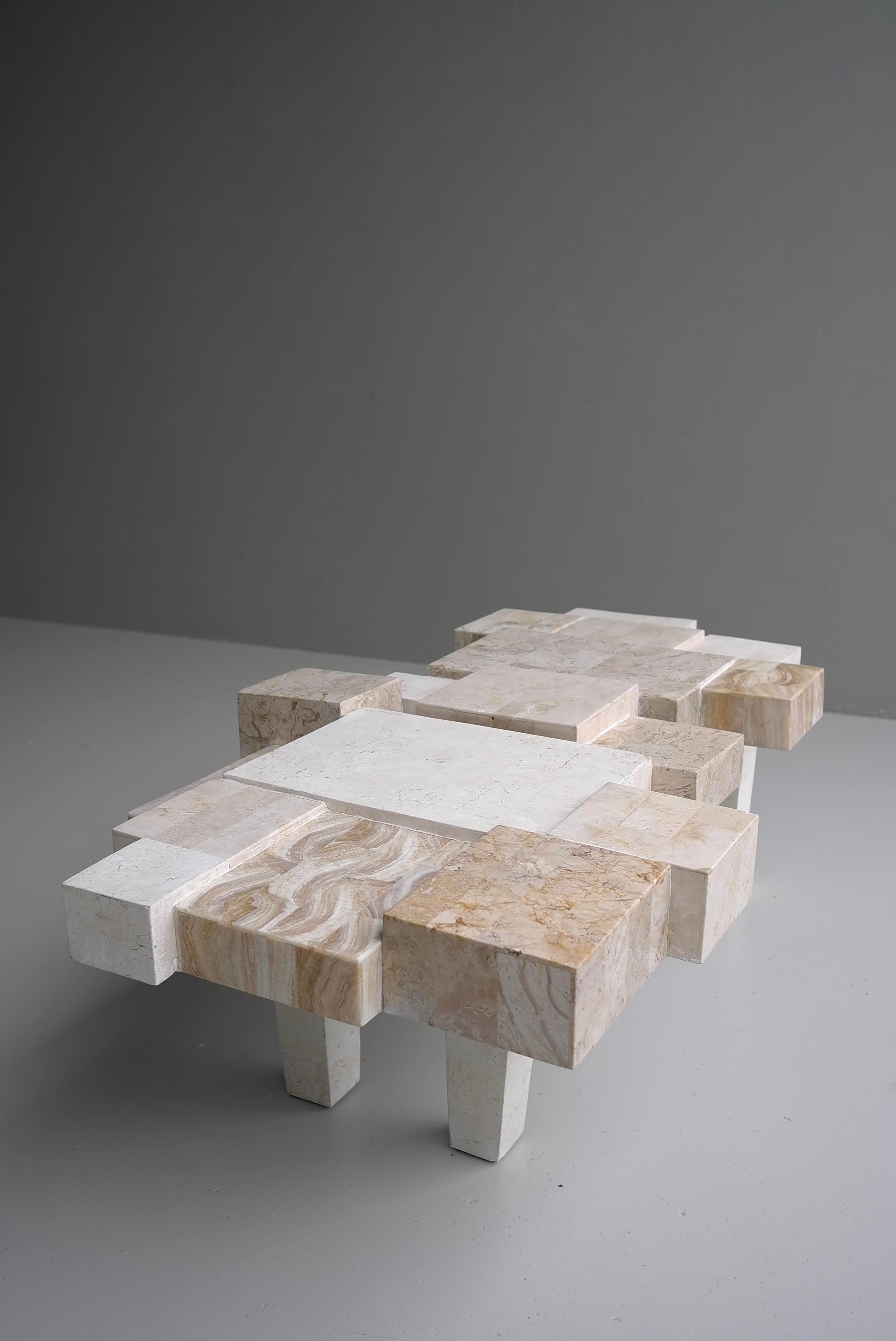 Architectural Travertin and White Stone Art Coffee table, Belgium, 1970's For Sale 2