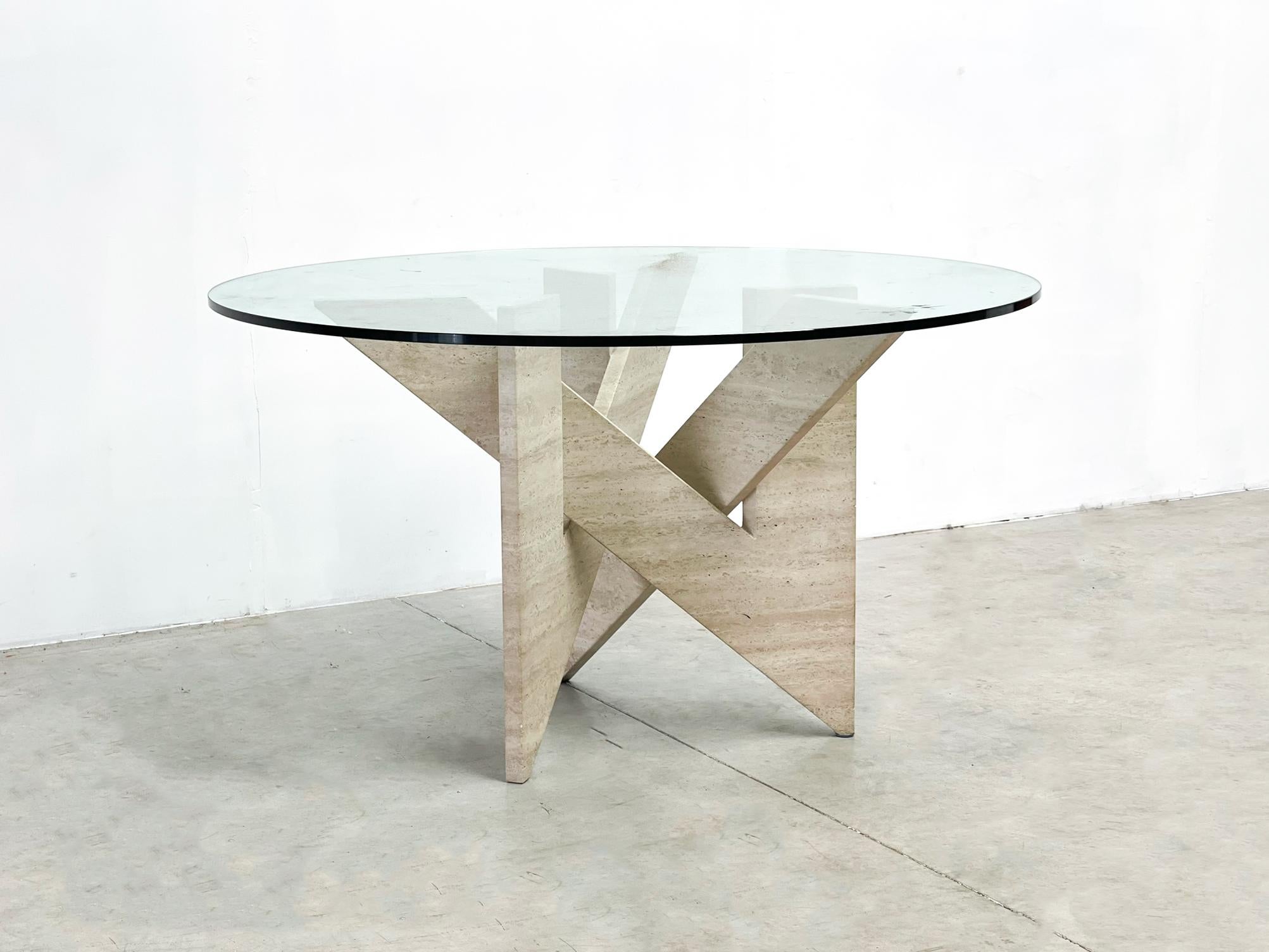 Italian Architectural Travertine Dining Table, 1970s For Sale