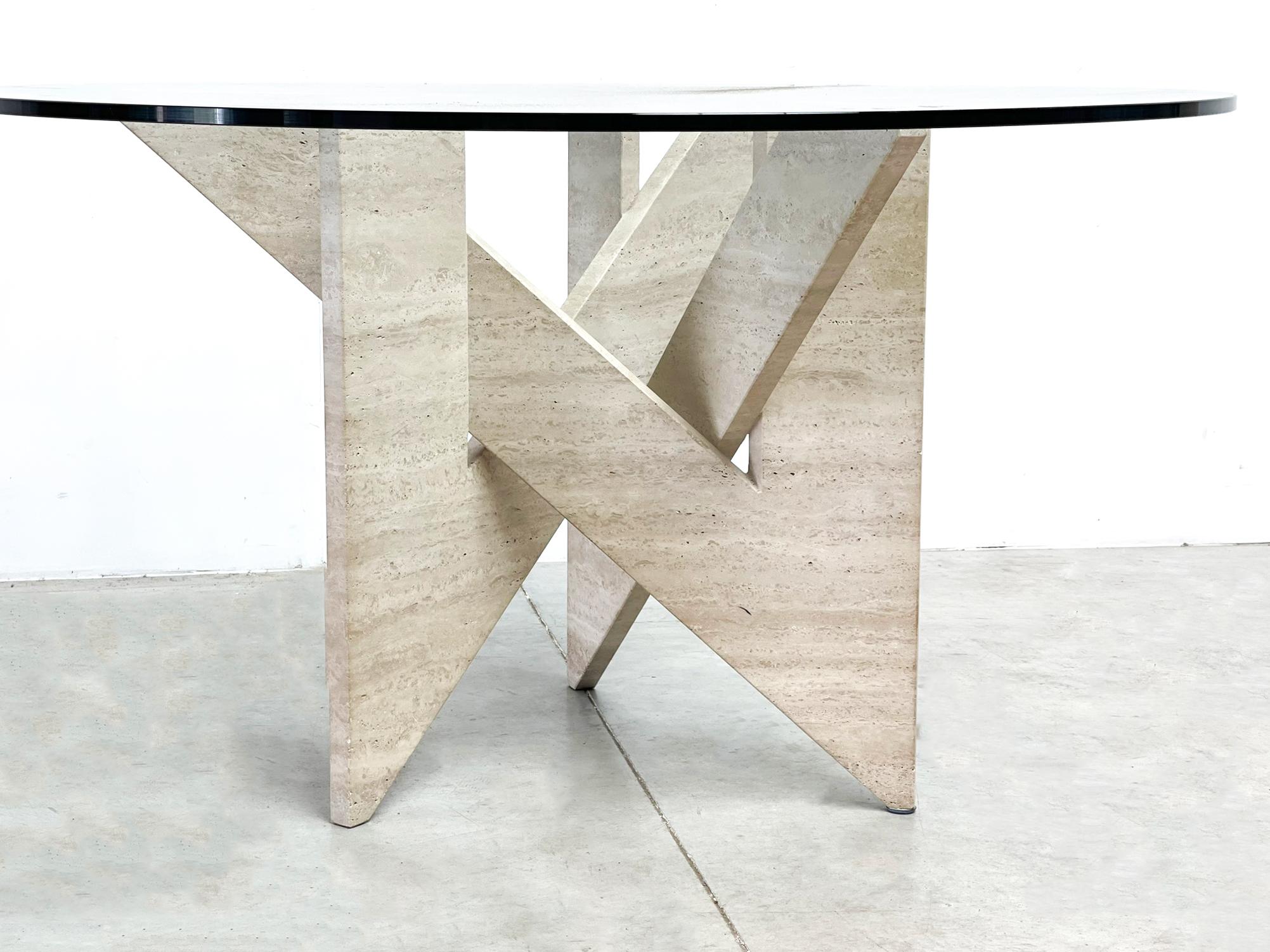 Architectural Travertine Dining Table, 1970s In Good Condition For Sale In HEVERLEE, BE