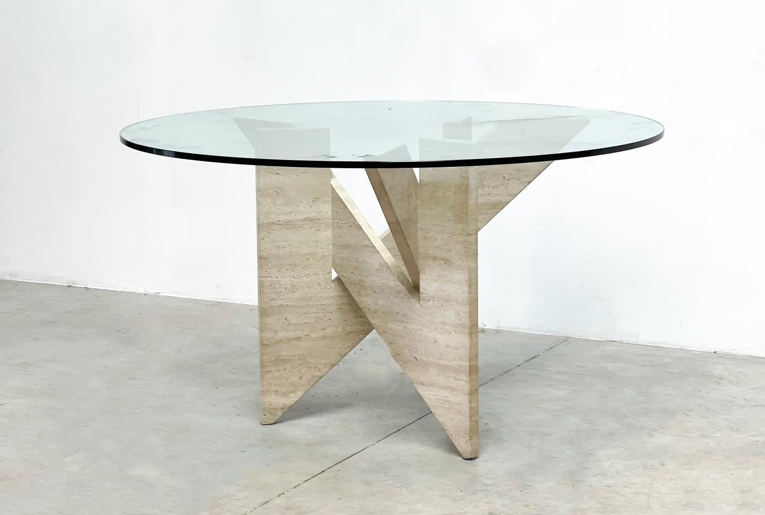 Late 20th Century Architectural Travertine Dining Table, 1970s For Sale