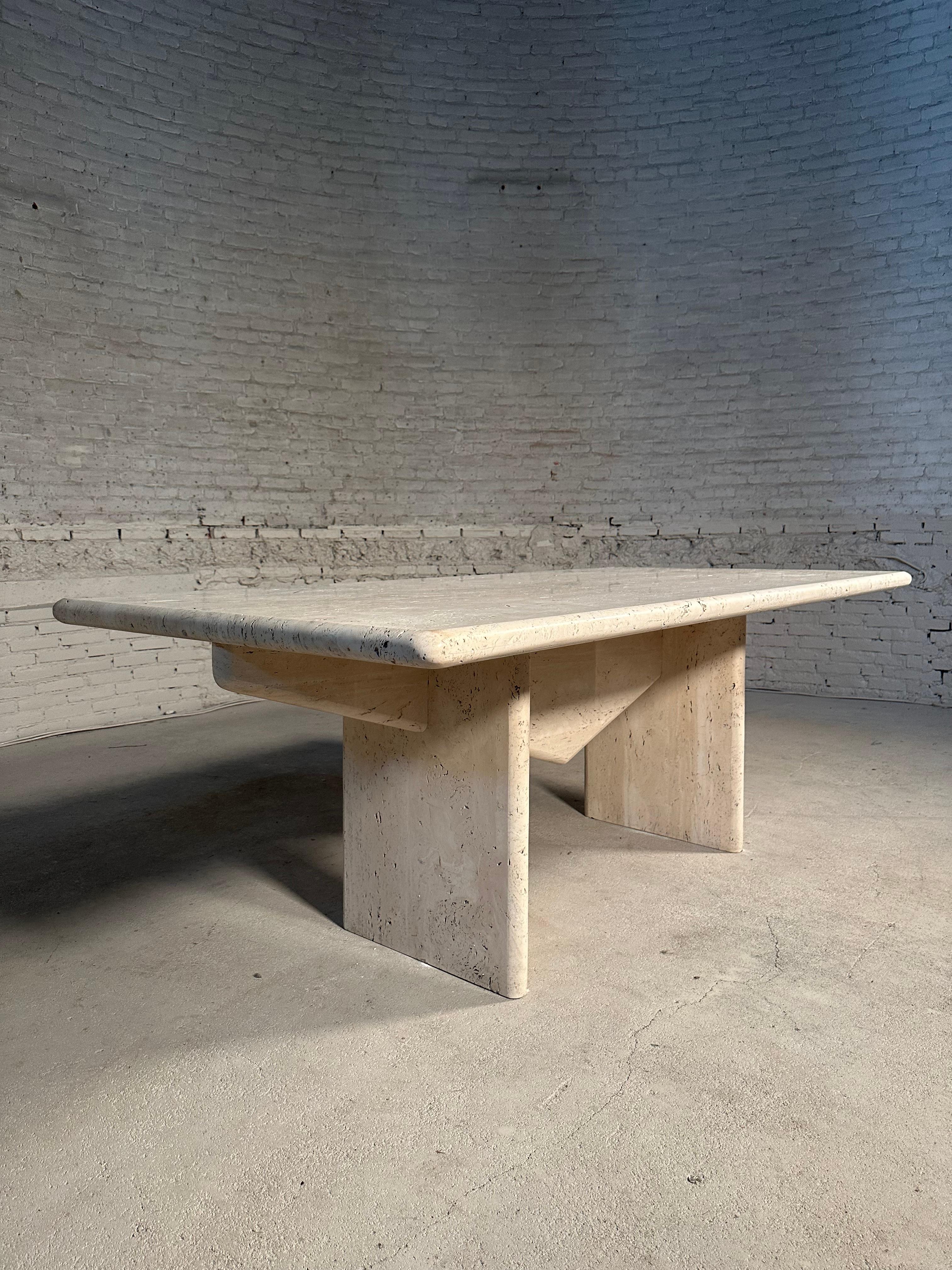 Late 20th Century Architectural Travertine Dining Table For Sale