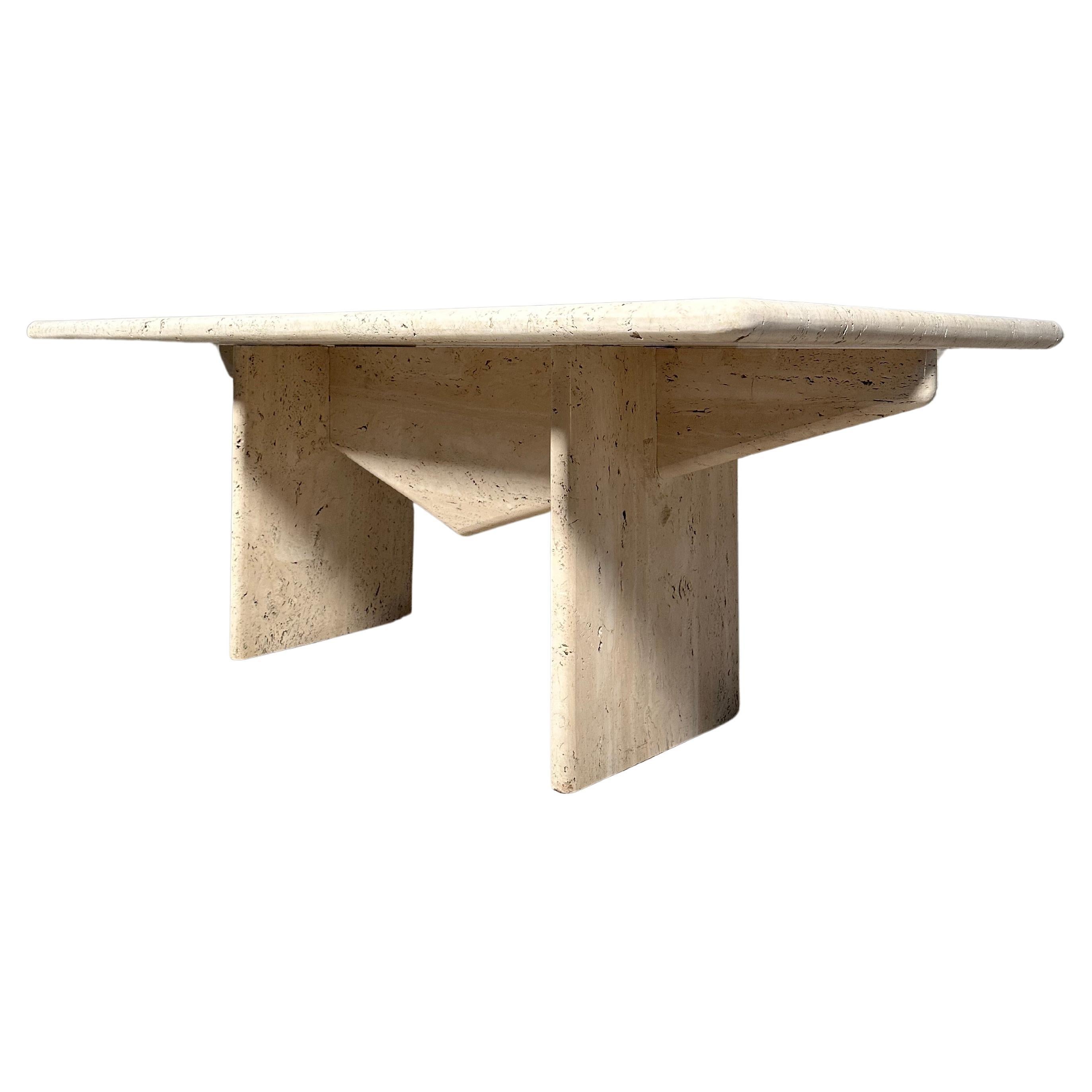 Architectural Travertine Dining Table For Sale