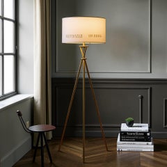 1970s Midcentury Tripod Stehleuchte - Weißer Leinenschirm