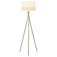 1970s Midcentury Tripod Stehleuchte - Weißer Leinenschirm