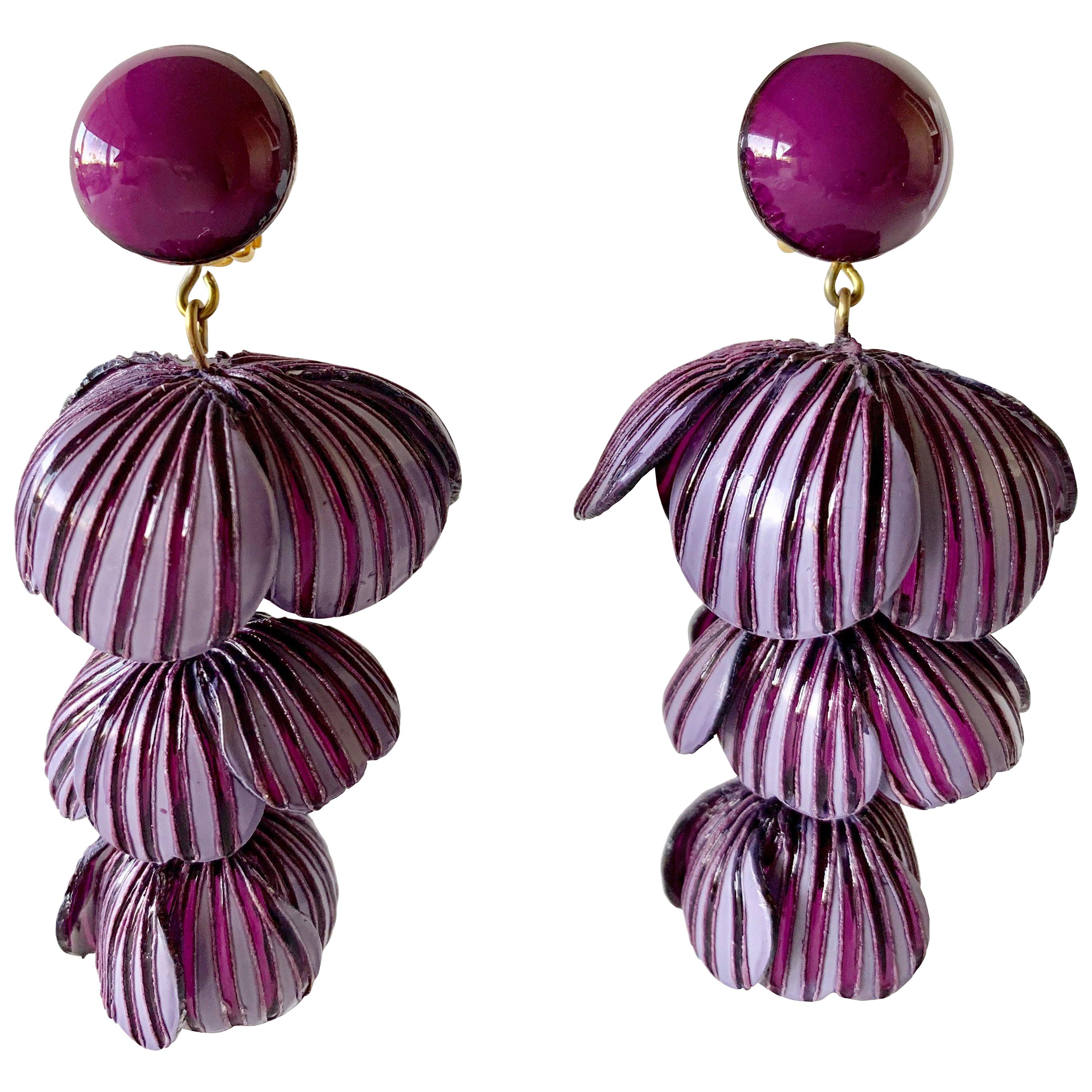  Architectural Two-tone Purple Flower Statement Earrings 