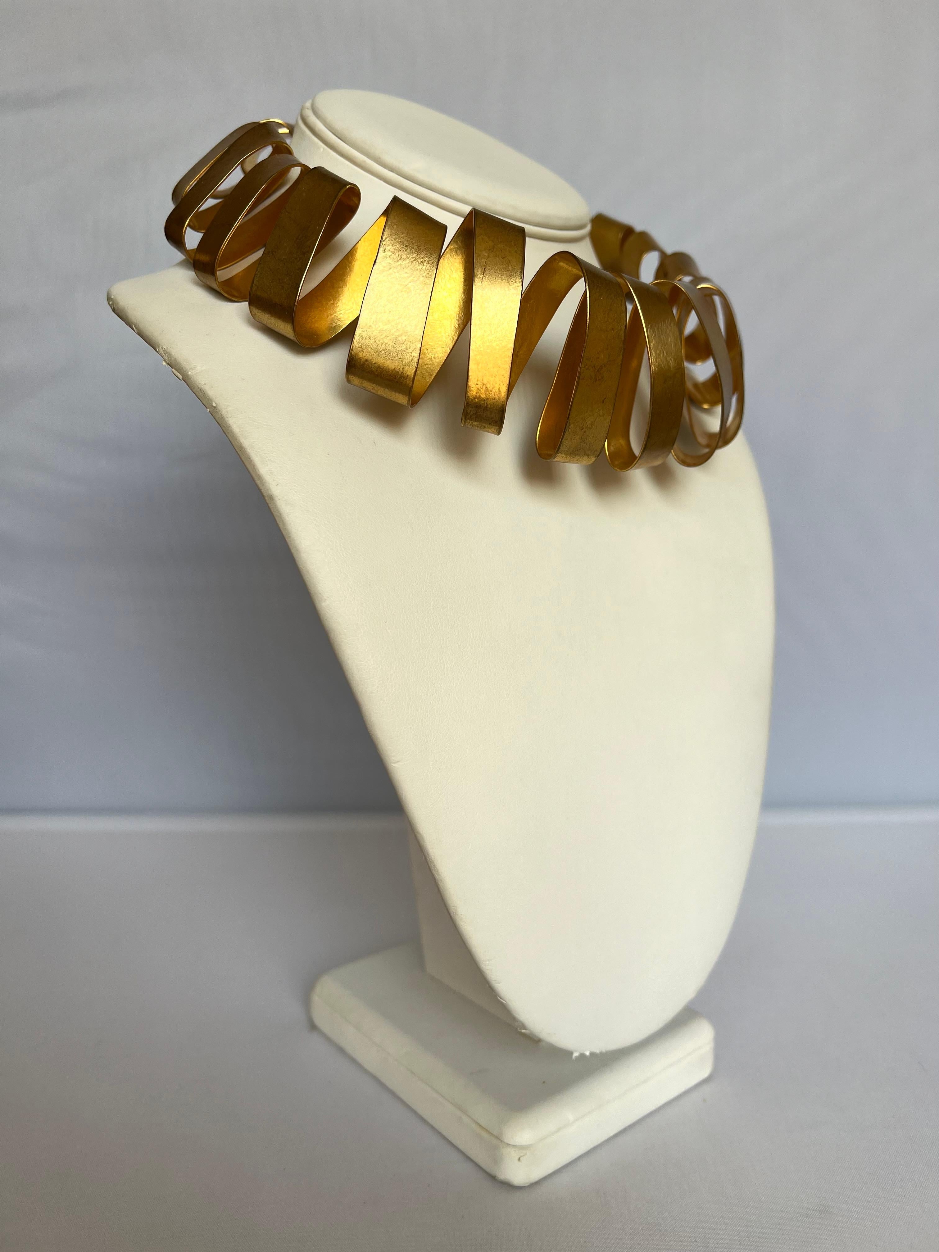 Artisan Architectural Vintage Gilt Ribbon Necklace by Herve Van Der Straeten