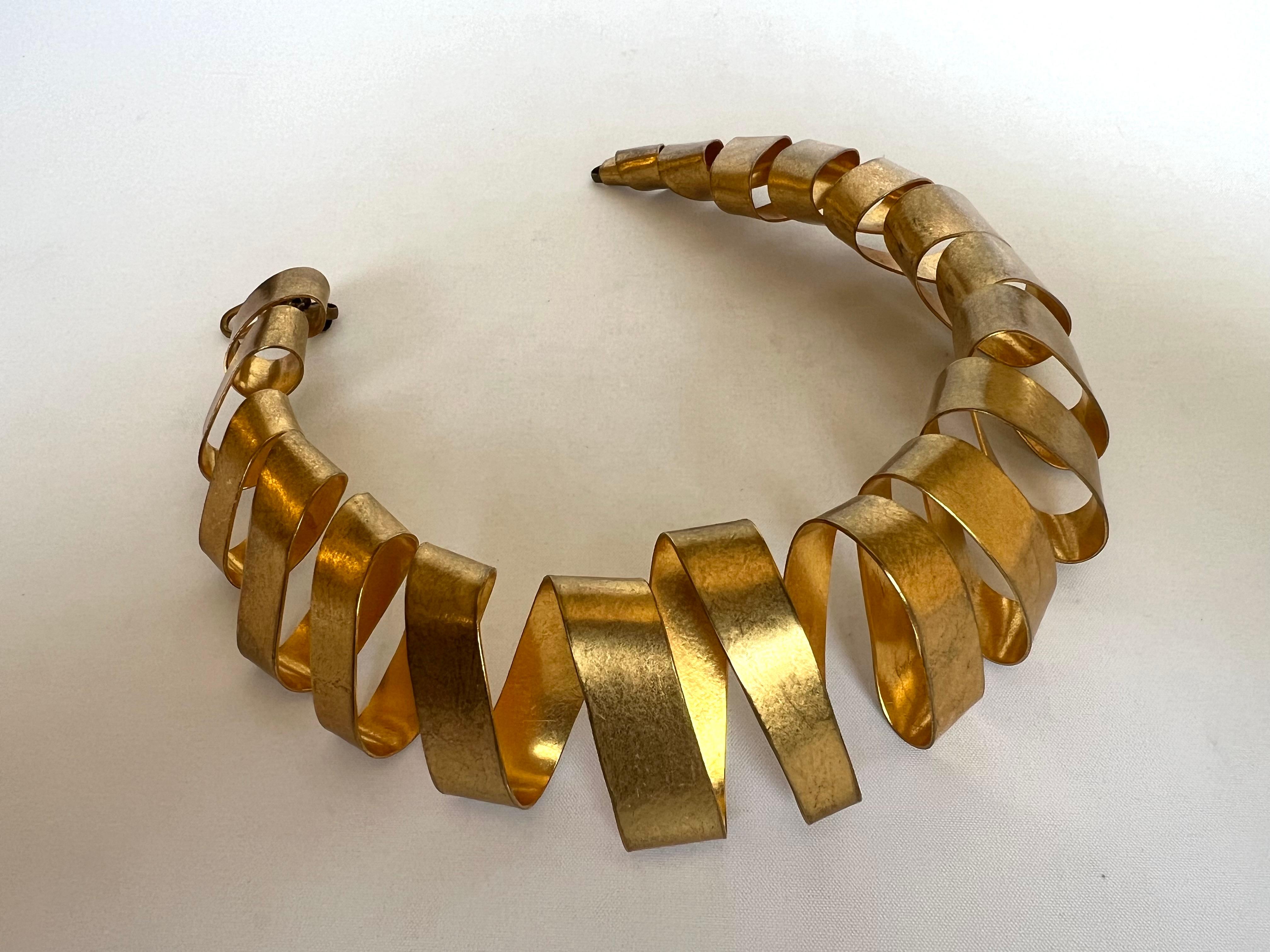 Women's Architectural Vintage Gilt Ribbon Necklace by Herve Van Der Straeten