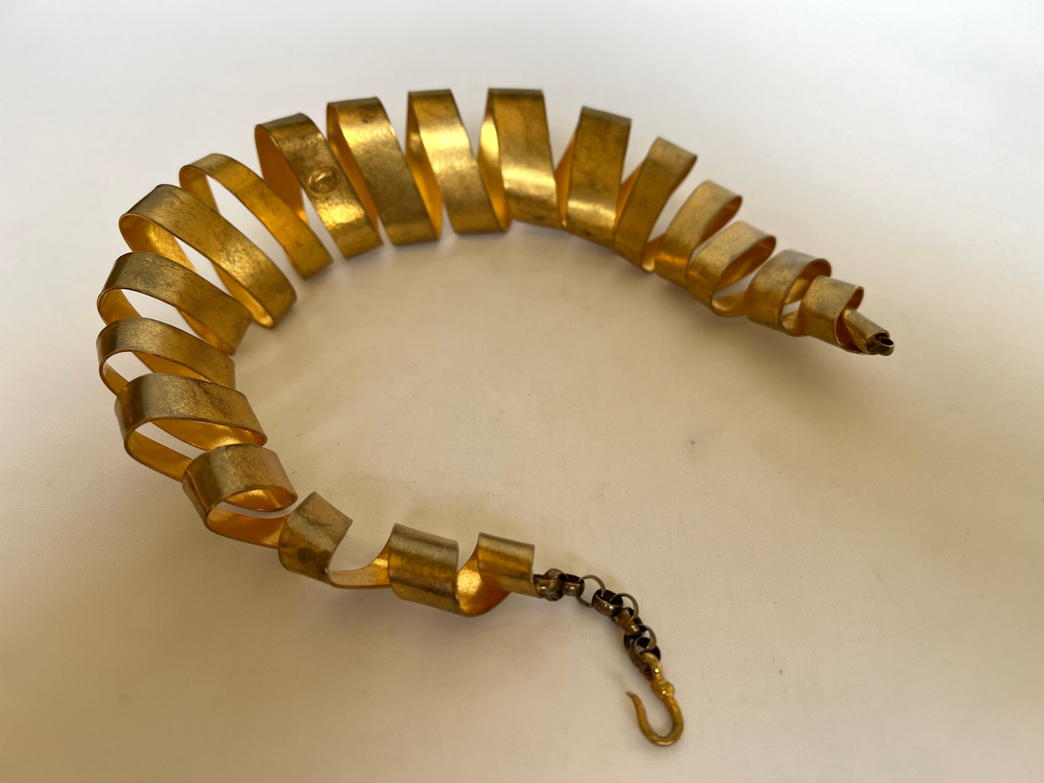 Architectural Vintage Gilt Ribbon Necklace by Herve Van Der Straeten 1