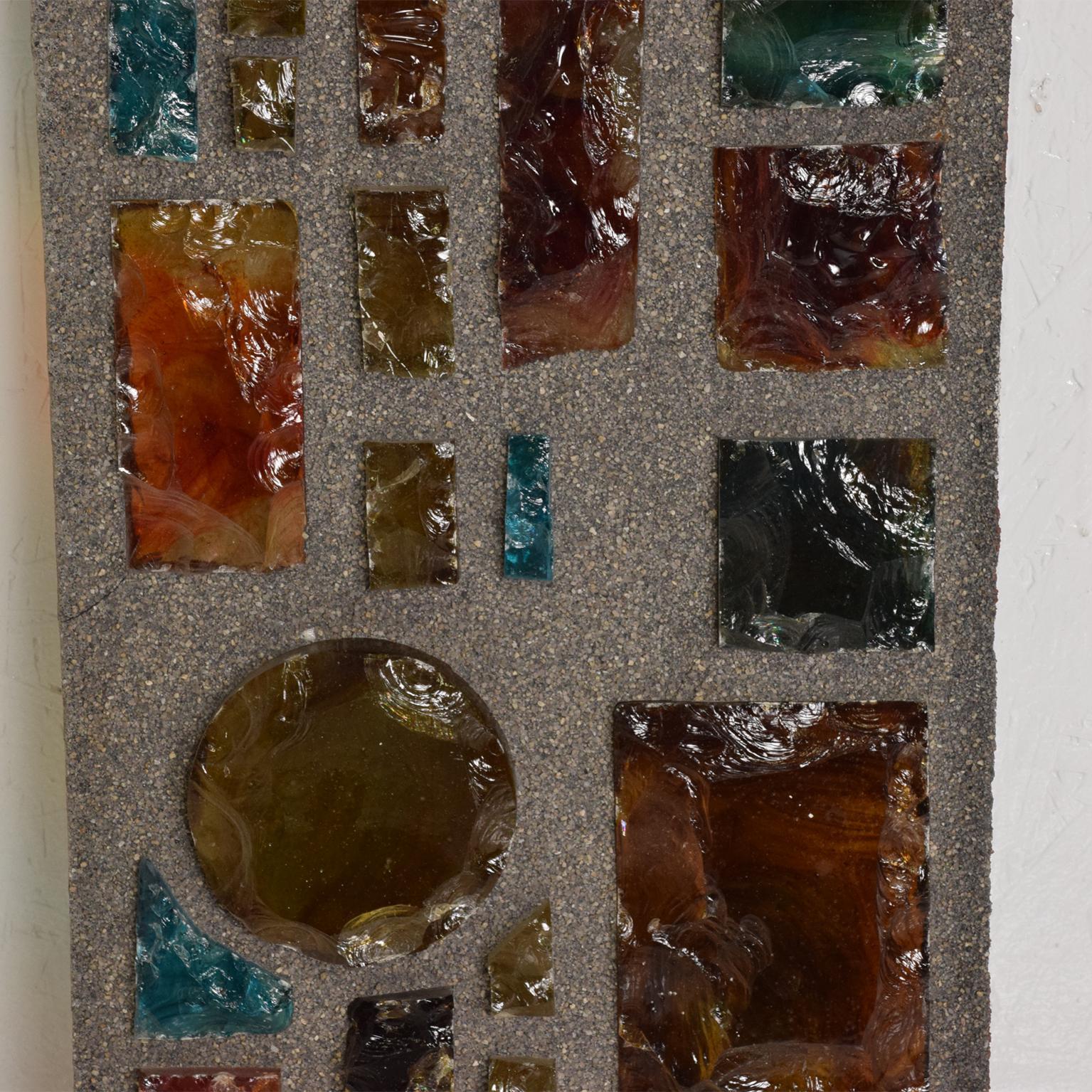 Late 20th Century Architectural Wall Art Colored Glass Panel, Brutalist Period