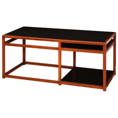 Architectural Walnut and Black Laminate Console by Edward Wormley