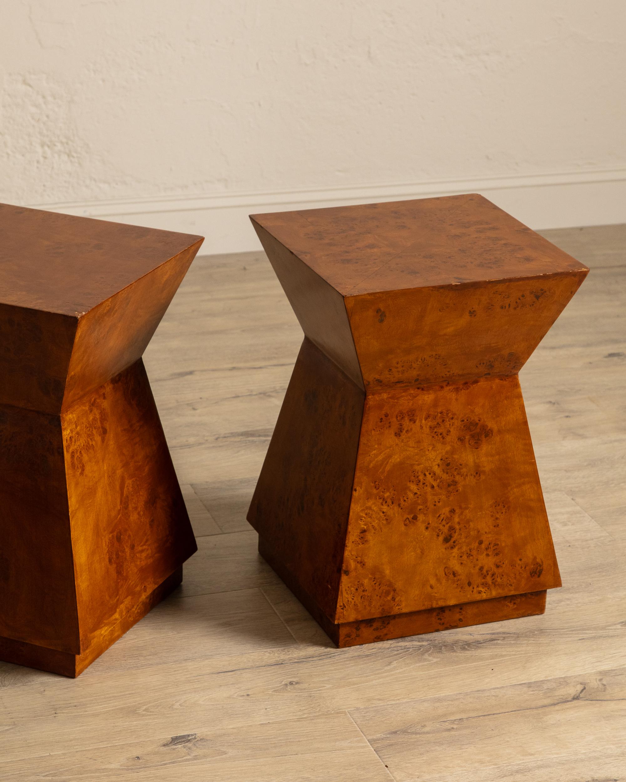 French Architectural Walnut Burl Side Table, Europe, 1960's For Sale