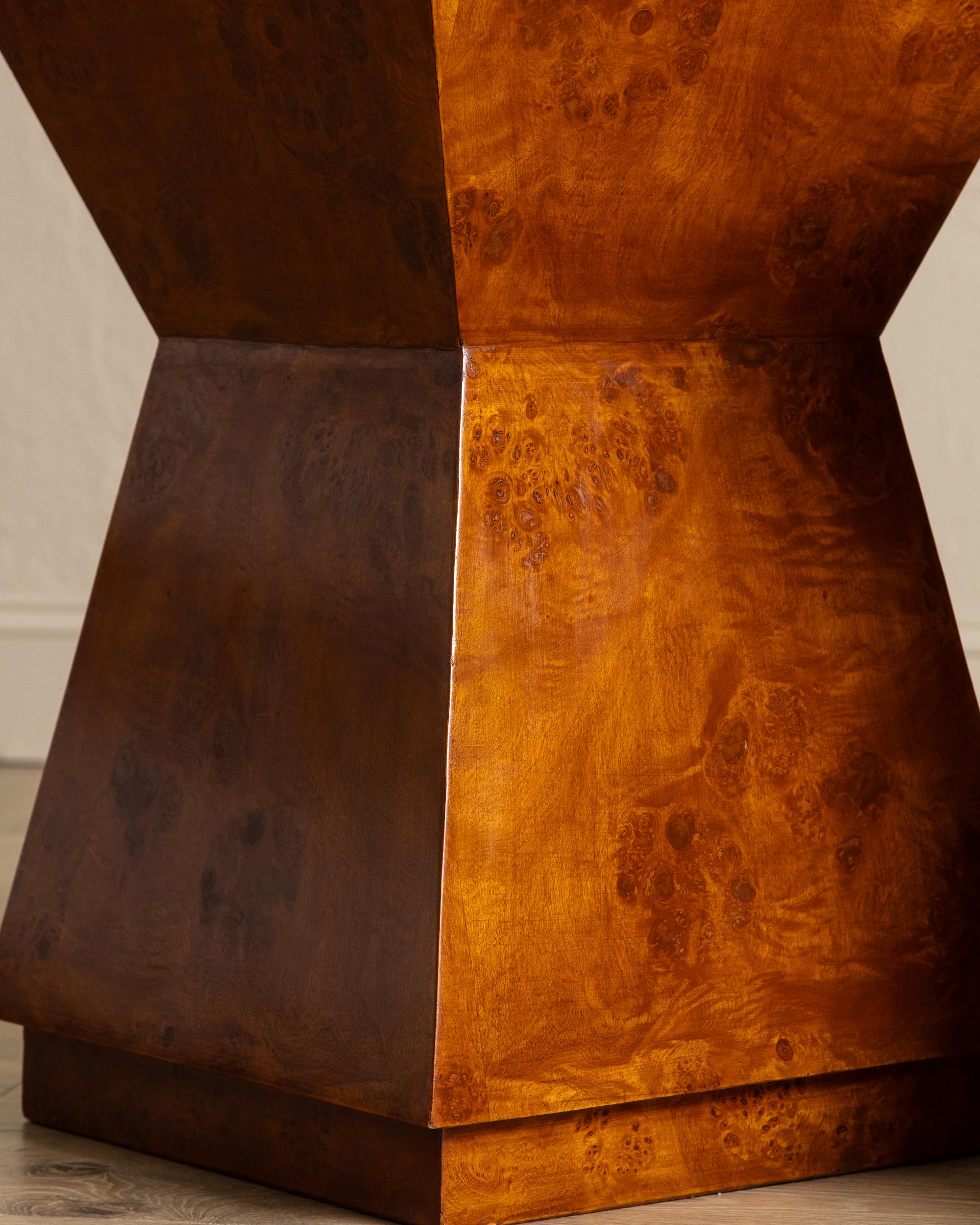Architectural Walnut Burl Side Table, Europe, 1960's In Good Condition For Sale In Los Angeles, CA