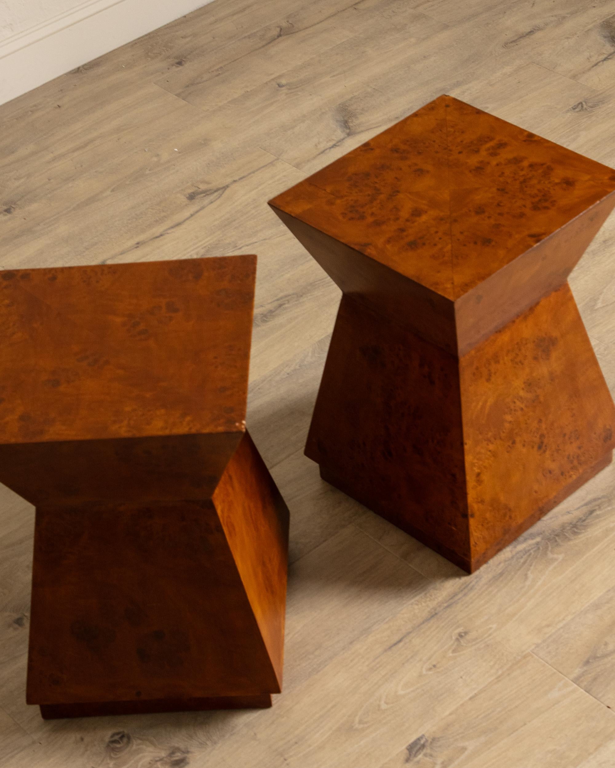 Mid-20th Century Architectural Walnut Burl Side Table, Europe, 1960's For Sale