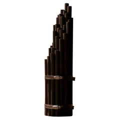 Architectural Walnut Cylinder Totem Sculpture with Metal Clamps "Asentamientos"
