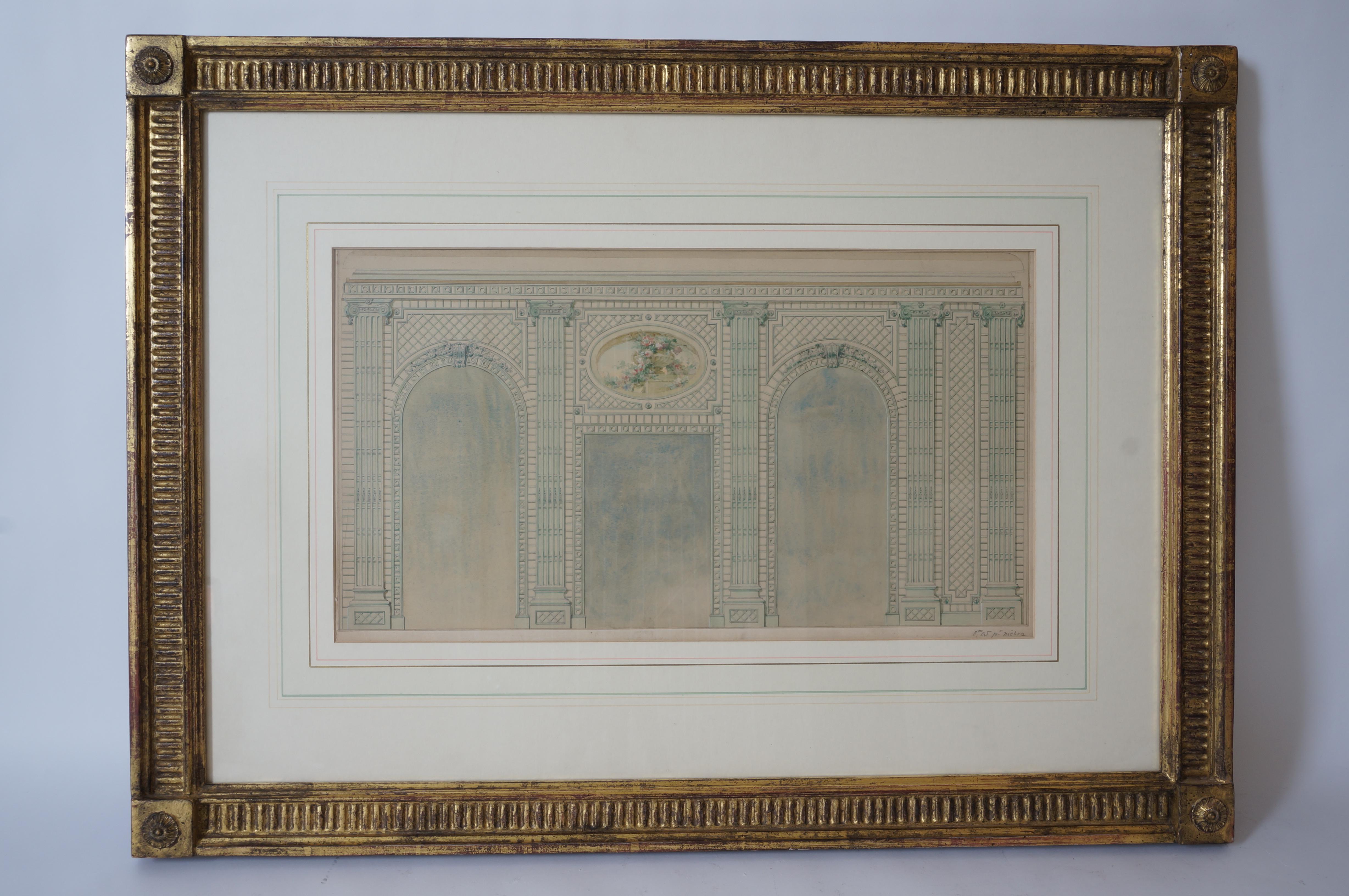 Architectural Watercolor Renderings of a Trellised Wall Elevation 2