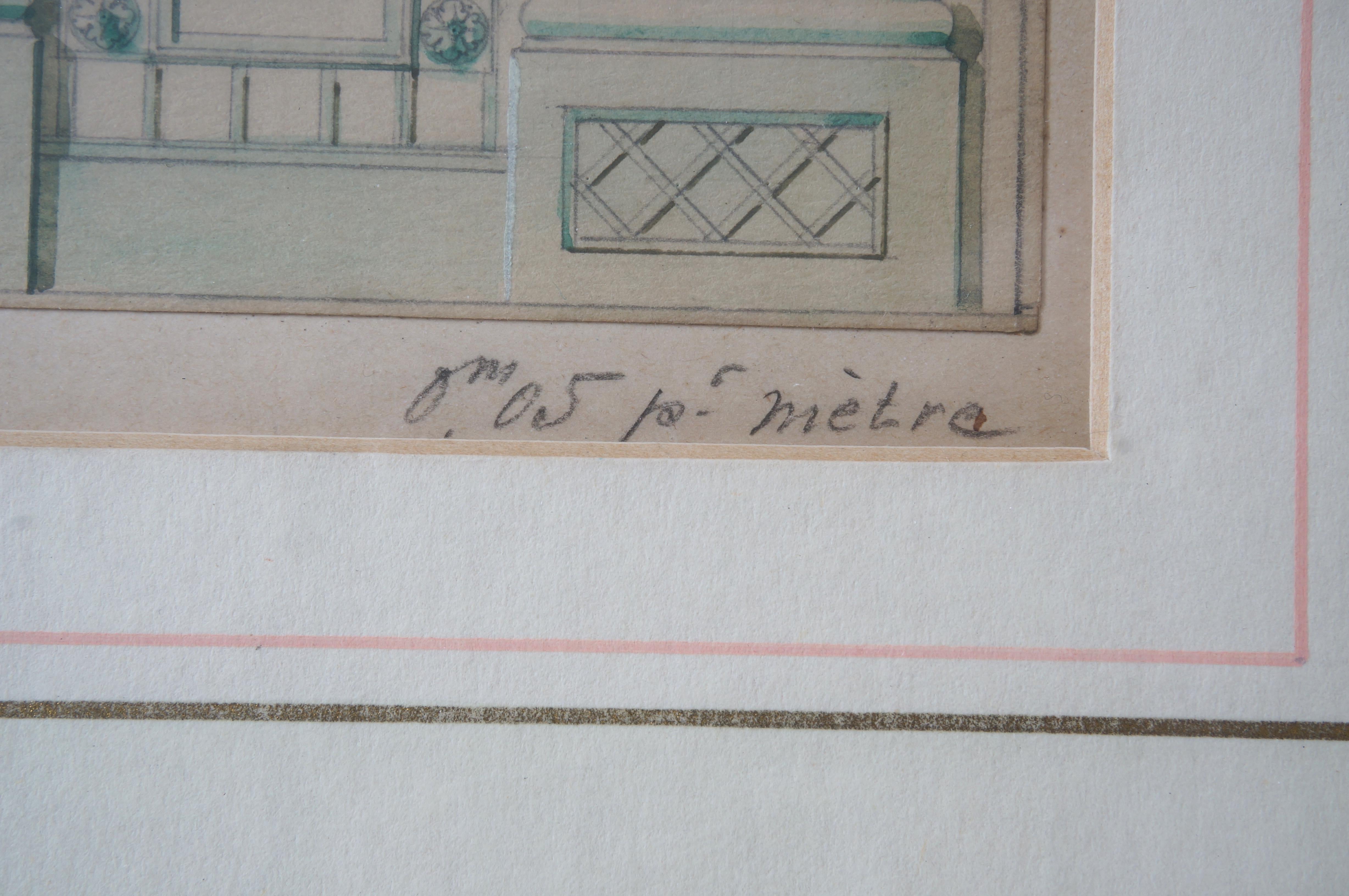 This stylish and chic early 19th century Louis XVI style architectural rendering of a trellised wall with soft green colorations was acquired from a Palm Beach estate.

From the word 