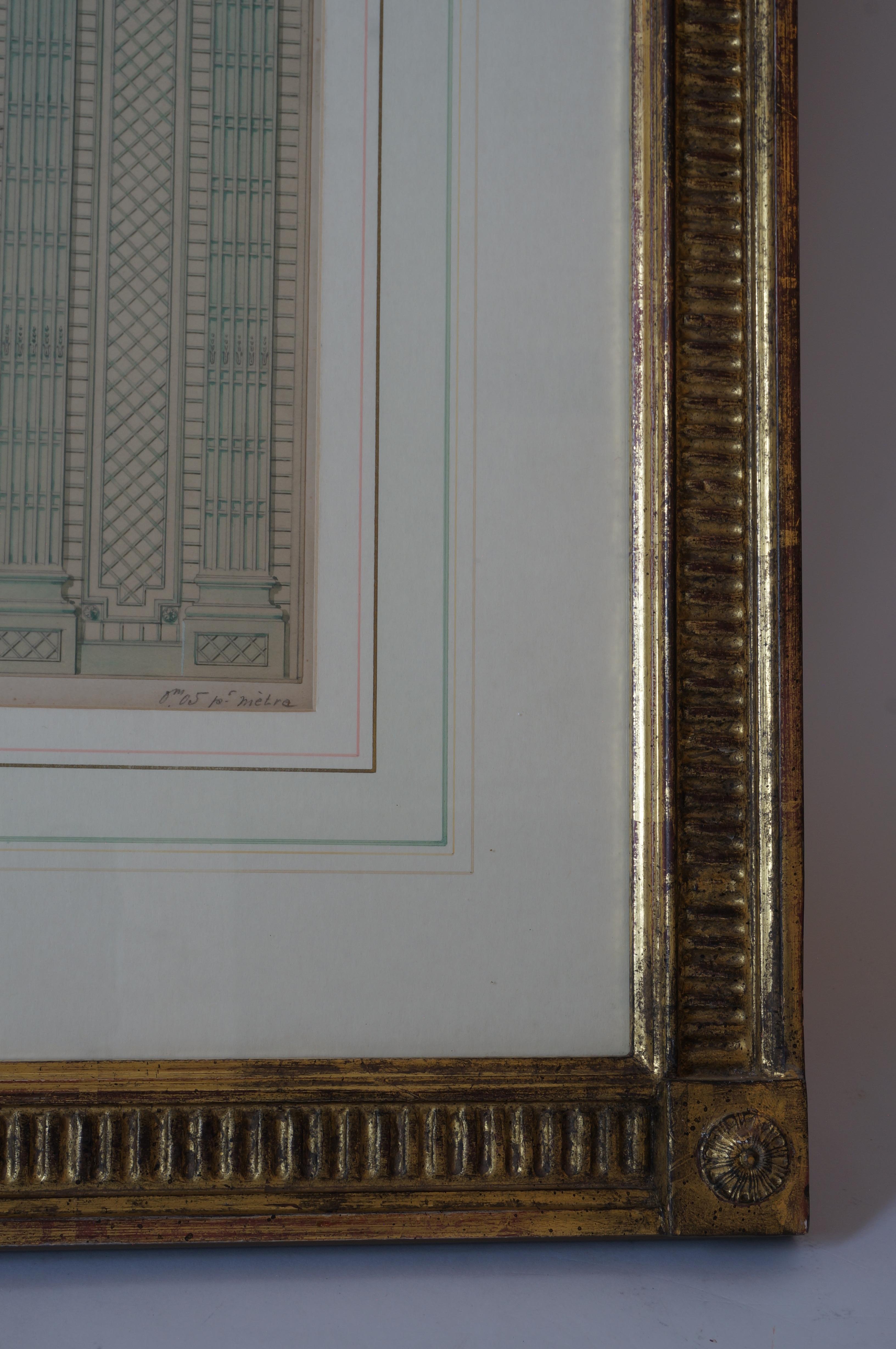 Hand-Painted Architectural Watercolor Renderings of a Trellised Wall Elevation