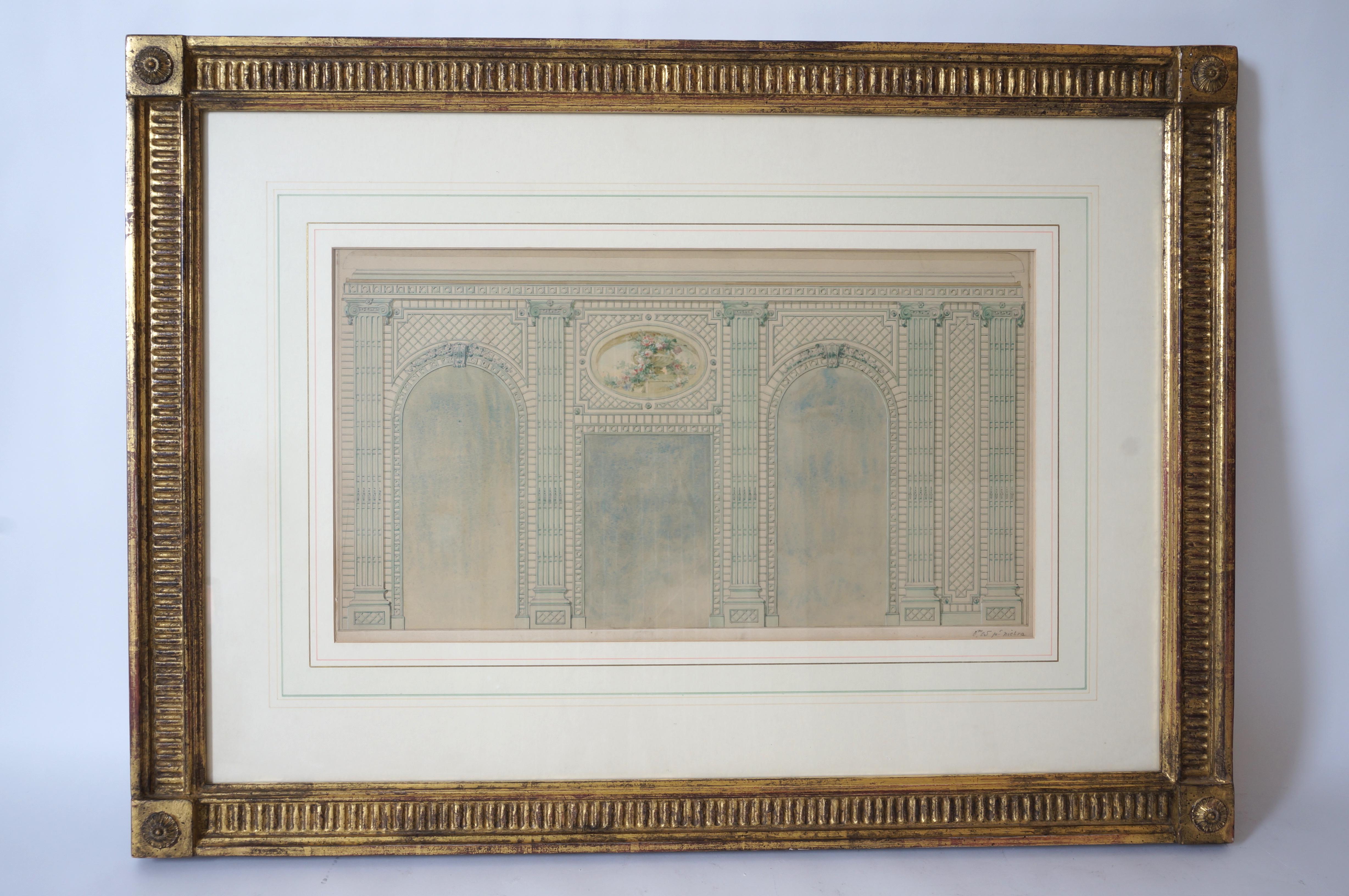 Architectural Watercolor Renderings of a Trellised Wall Elevation In Good Condition In West Palm Beach, FL
