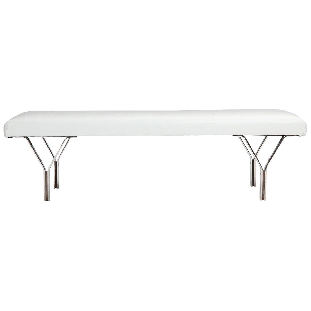 Architectural White Leather Bench