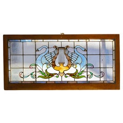 Antique Architectural Window w/ Swans 48" x 22"