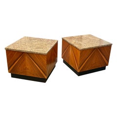 Tables cubiques architecturales en Wood avec plateaux en marbre