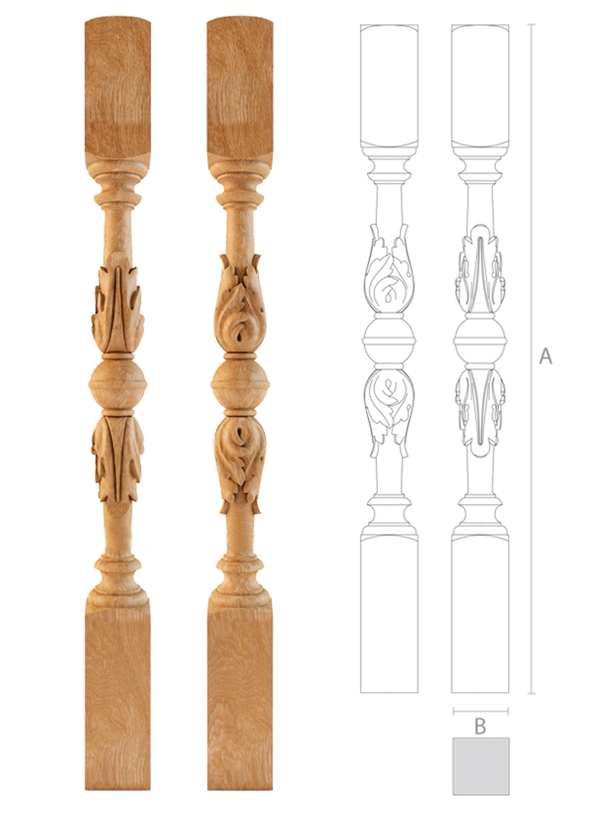 Woodwork Architectural Wood Newel Post with acanthus leaves and ball For Sale