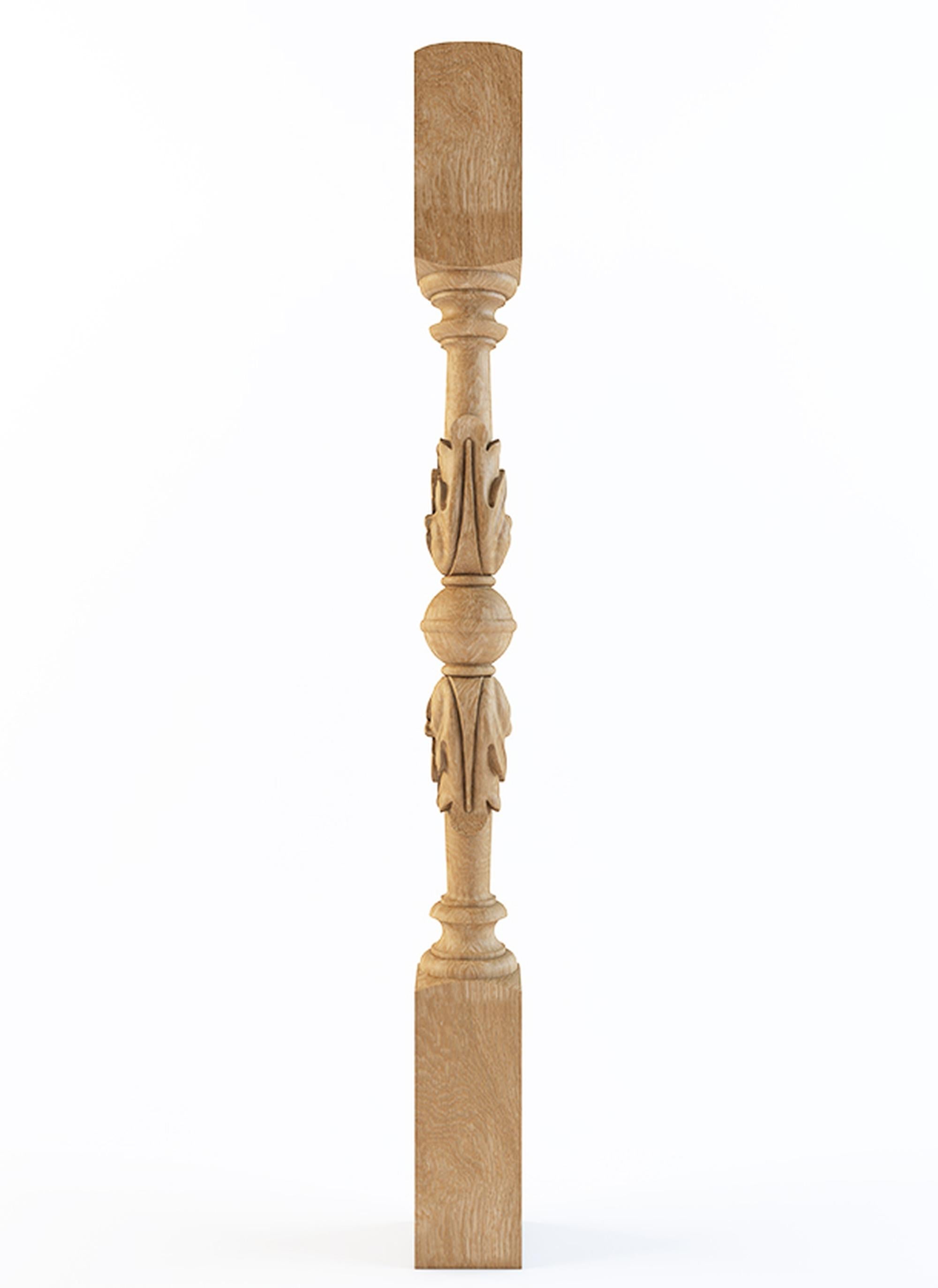 Architectural Wood Newel Post with acanthus leaves and ball In New Condition For Sale In St Petersburg, St Petersburg