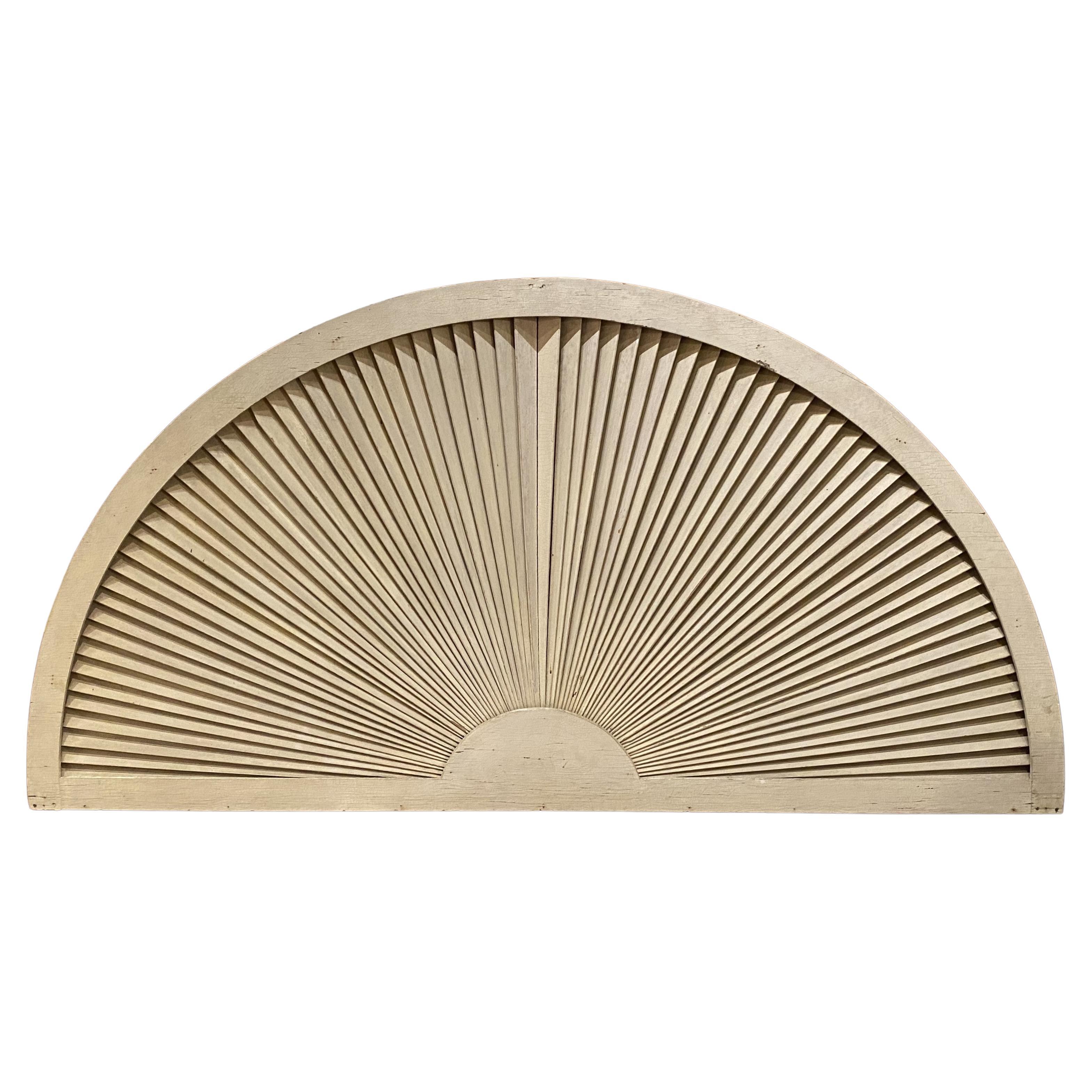 Architectural Wooden Fan Form Element in Old White Paint For Sale