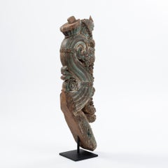 Architectural Wooden Sculpture original Green-Turquoise Paint India 18th Century