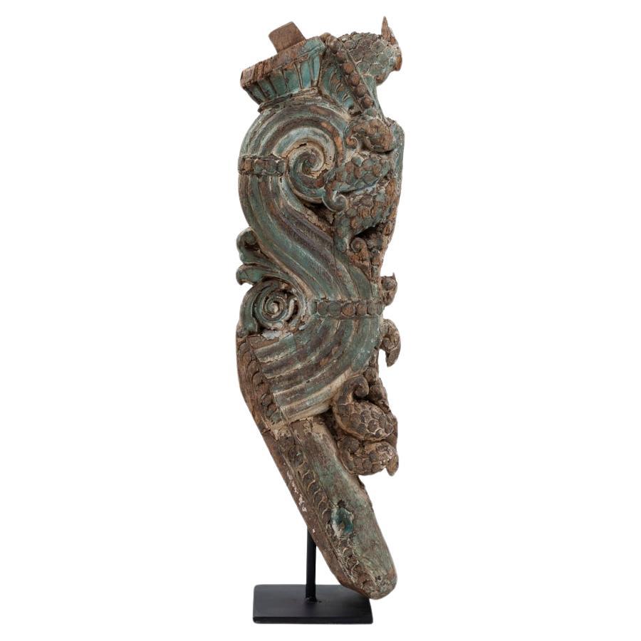 Architectural Wooden Sculpture original Green-Turquoise Paint India 18th Century For Sale