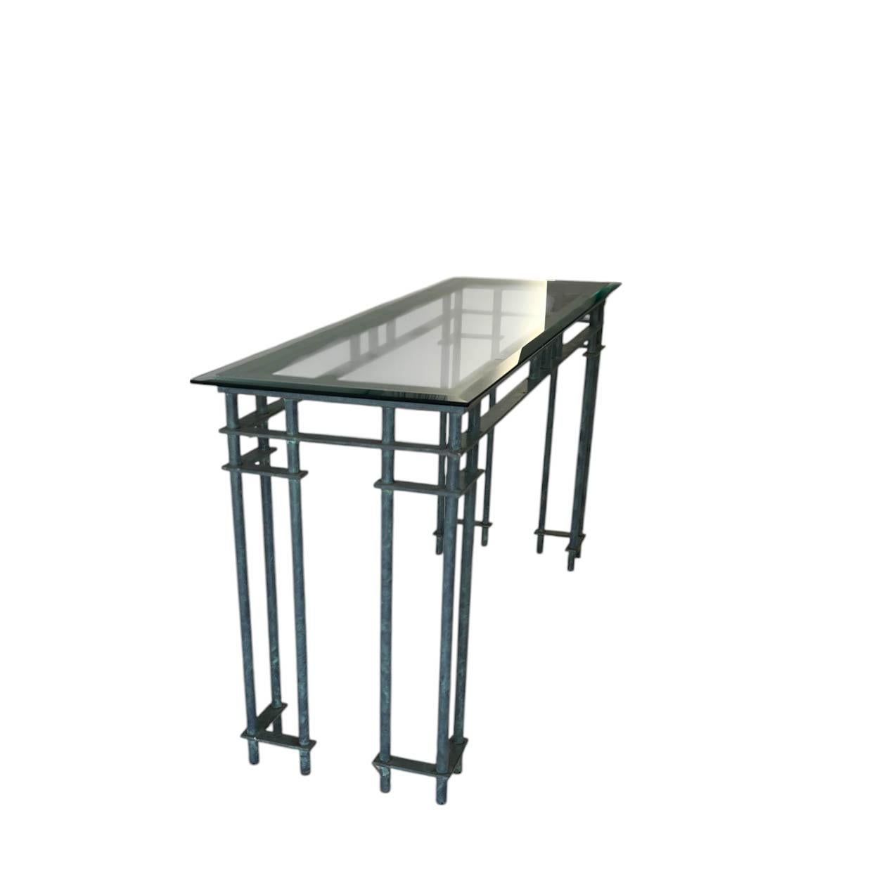 Américain Table console architecturale en fer forgé avec verre biseauté en vente