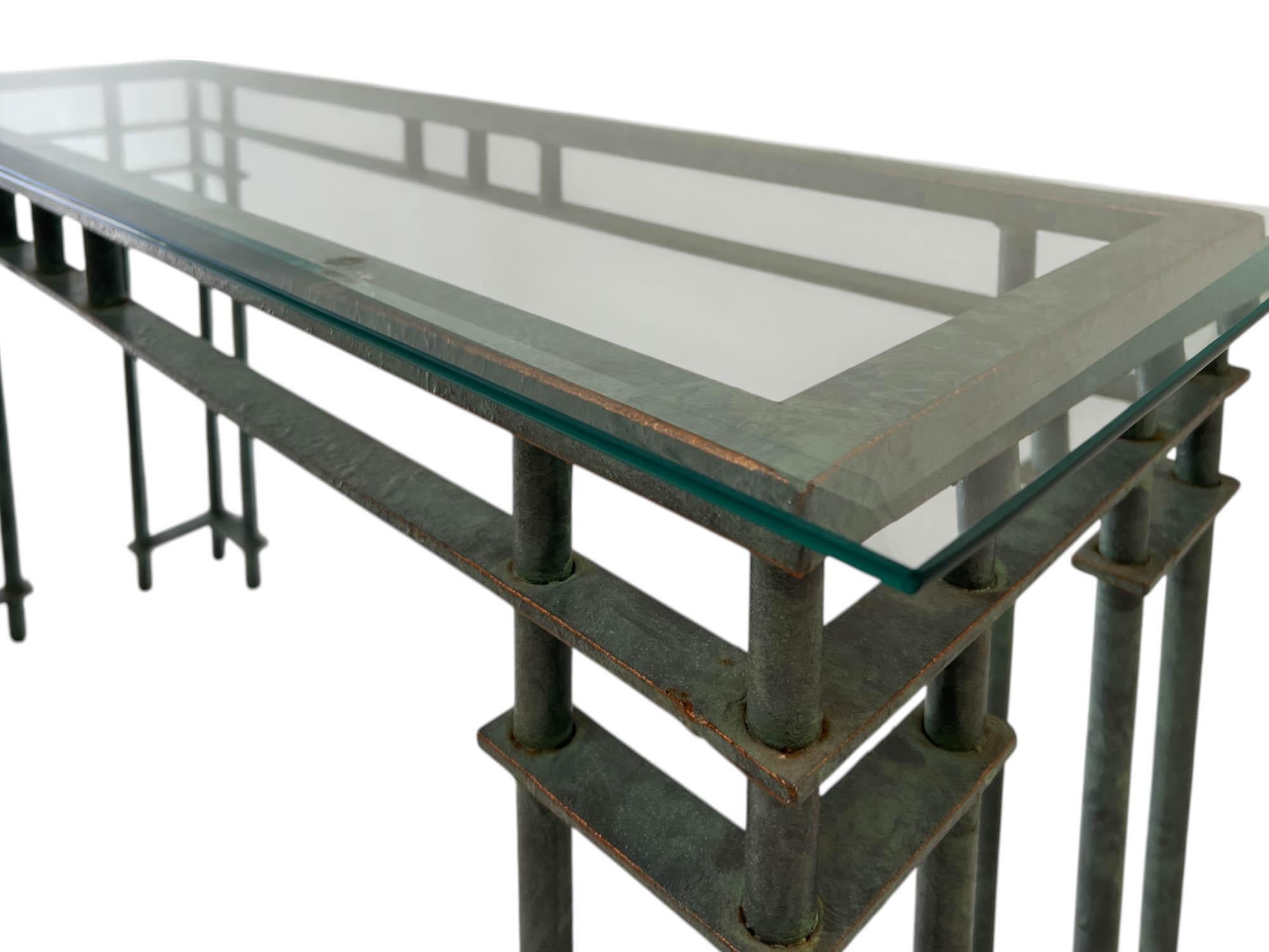 Verre Table console architecturale en fer forgé avec verre biseauté en vente
