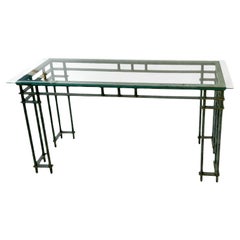 Table console architecturale en fer forgé avec verre biseauté