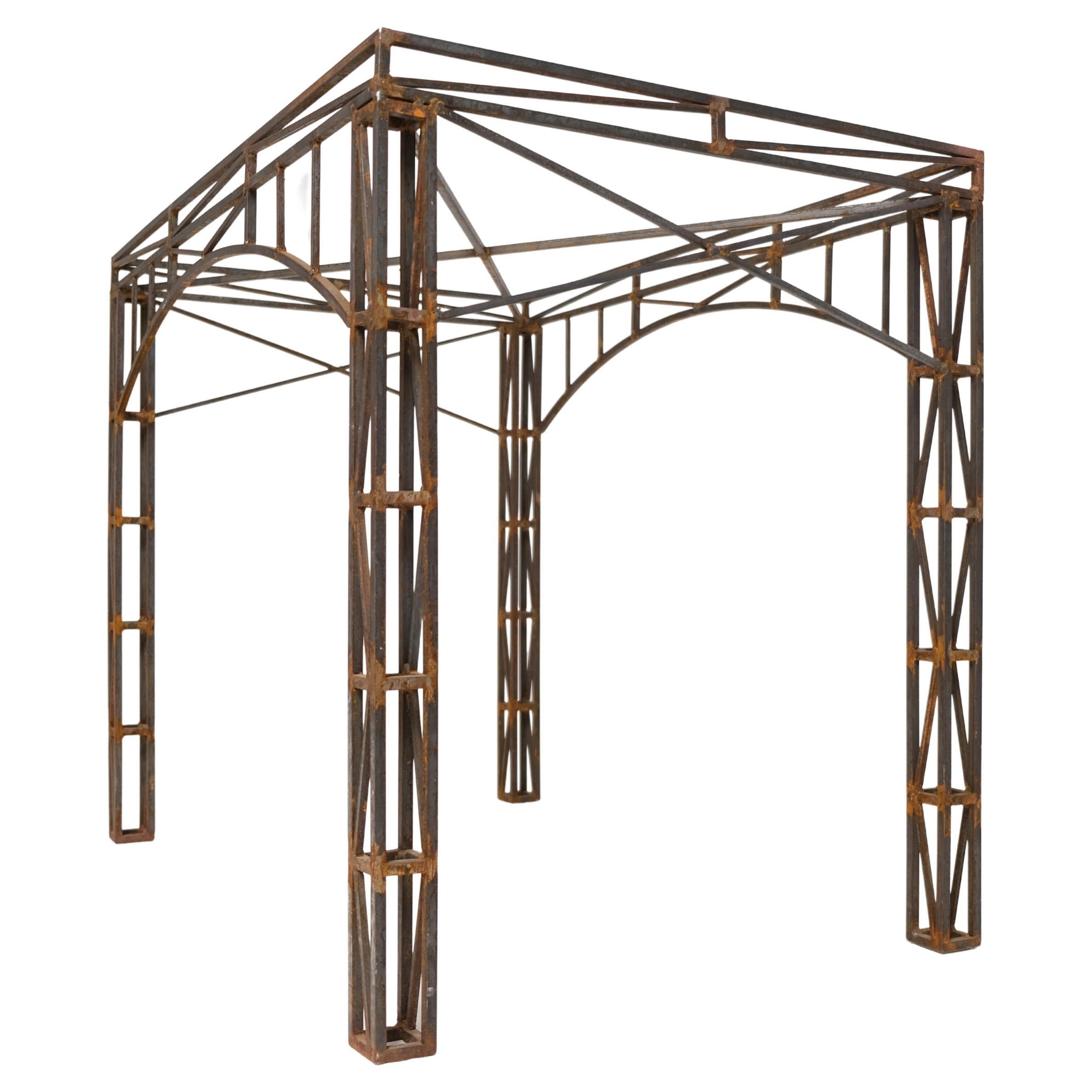 Architectural Wrought Iron Table Base with Truss Detailing, Mid-20th Century