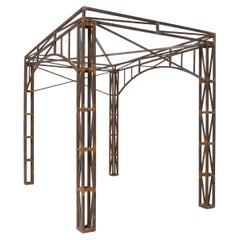 Vintage Architectural Wrought Iron Table Base with Truss Detailing, Mid-20th Century
