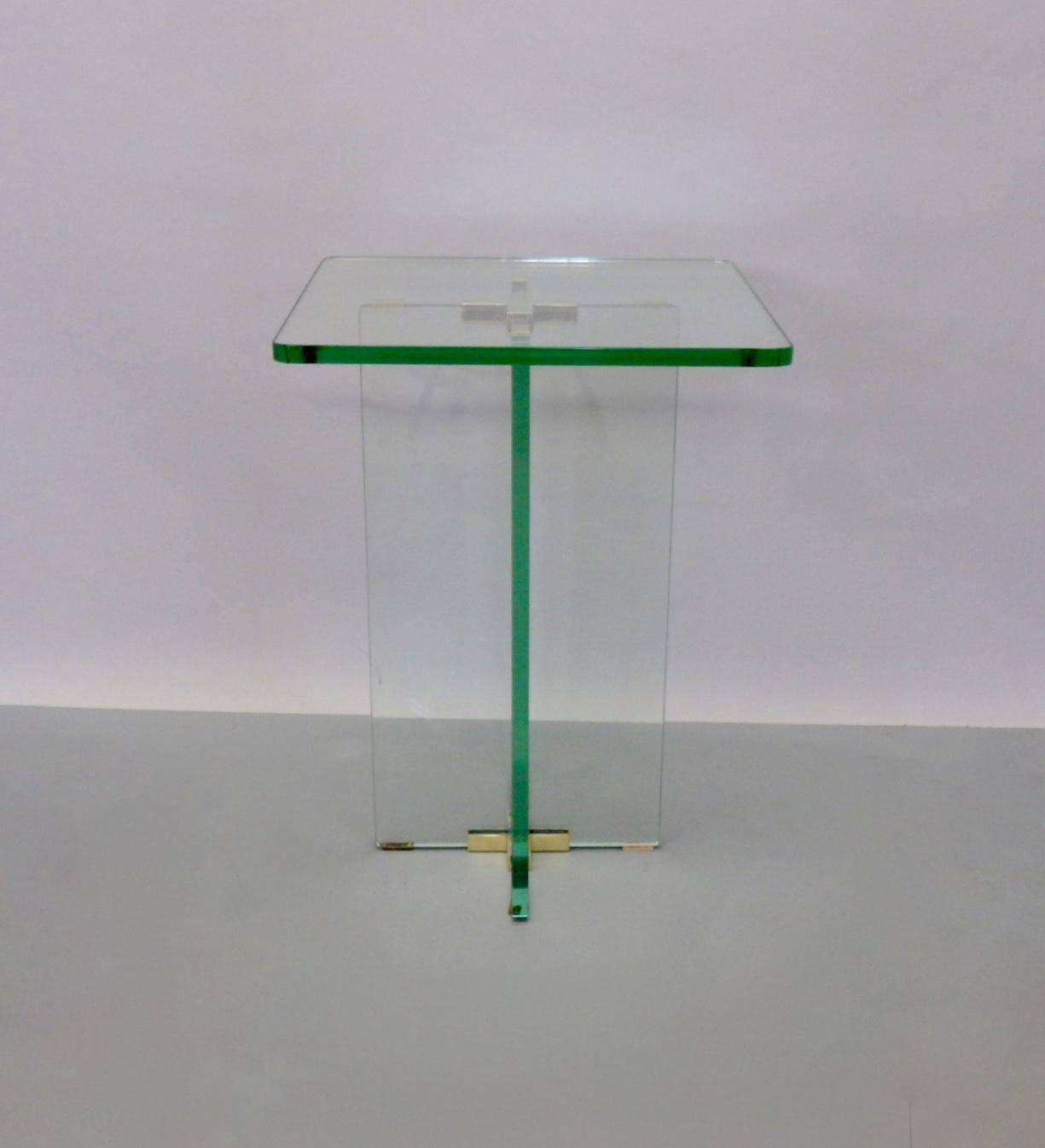 Architecturally Styled Green Edge Glass Side Table Attributed to Fontana Arte 1