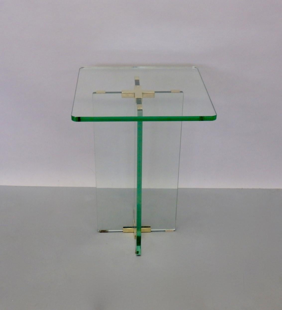 Architecturally Styled Green Edge Glass Side Table Attributed to Fontana Arte 2