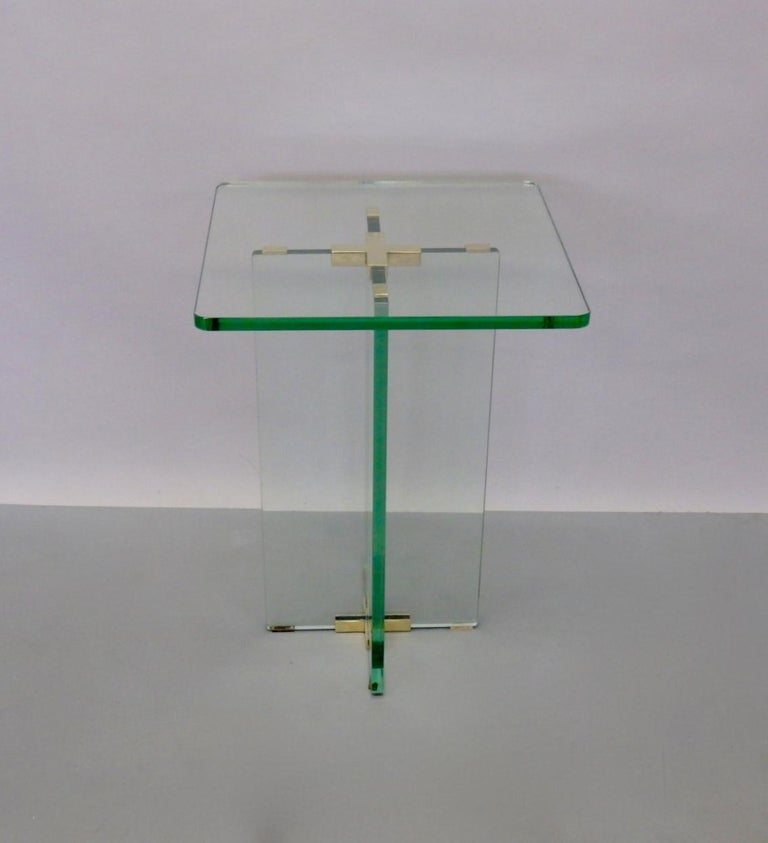 Architecturally Styled Green Edge Glass Side Table Attributed to Fontana Arte For Sale 5