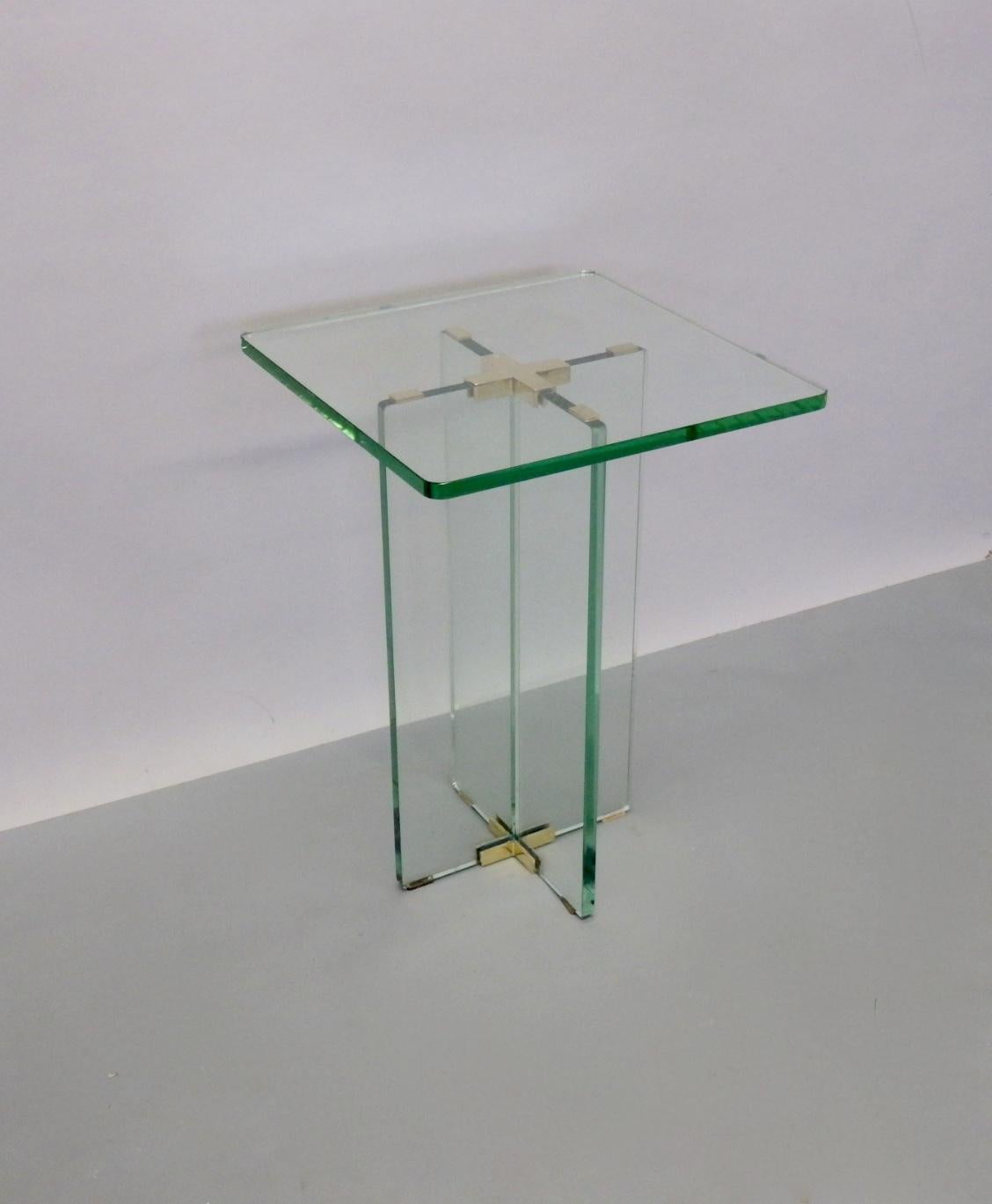 Architecturally Styled Green Edge Glass Side Table Attributed to Fontana Arte 3