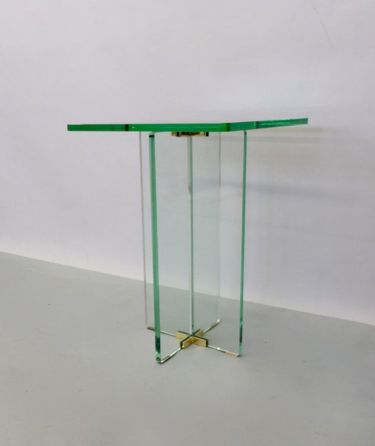 Italian Architecturally Styled Green Edge Glass Side Table Attributed to Fontana Arte For Sale