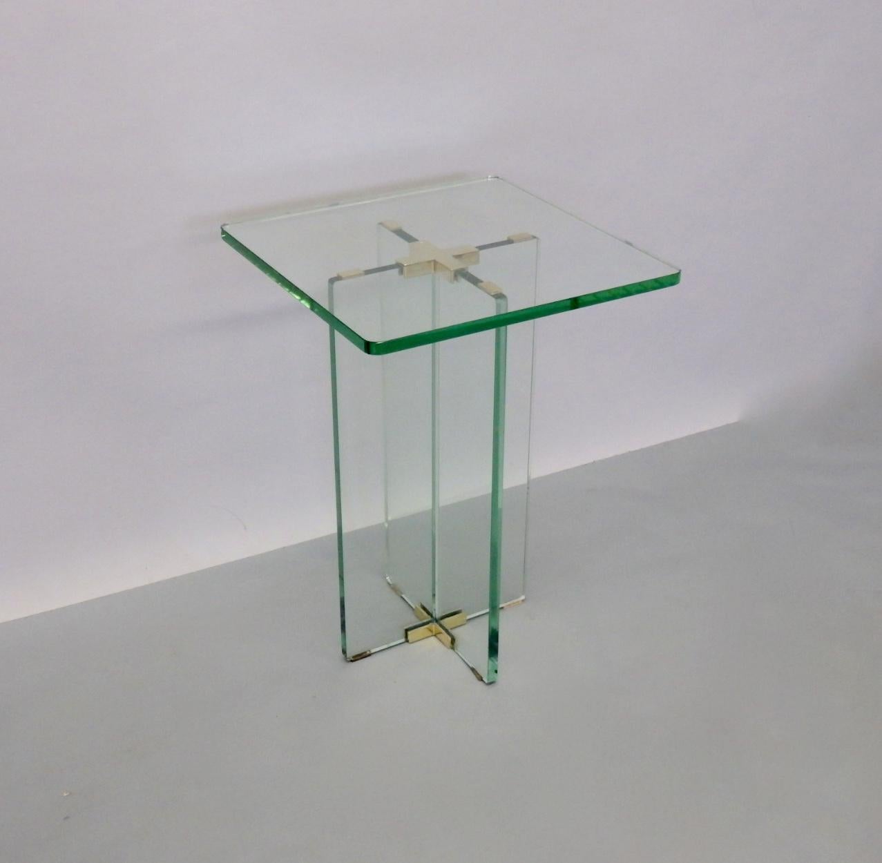 Mid-Century Modern Architecturally Styled Green Edge Glass Side Table Attributed to Fontana Arte