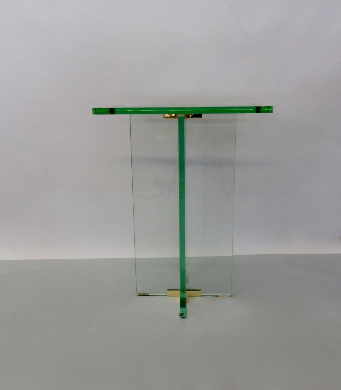 Italian Architecturally Styled Green Edge Glass Side Table Attributed to Fontana Arte