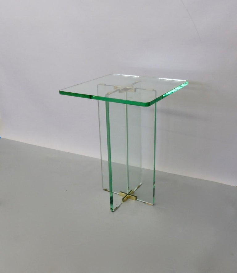 Architecturally Styled Green Edge Glass Side Table Attributed to Fontana Arte For Sale 1