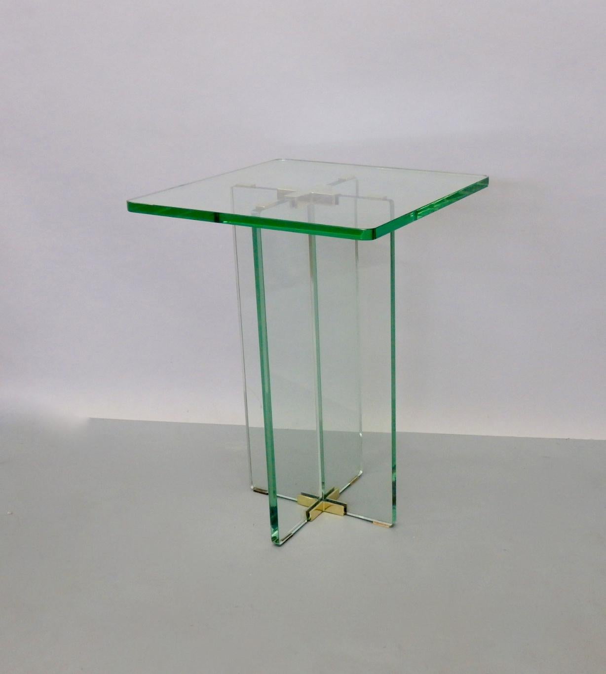 20th Century Architecturally Styled Green Edge Glass Side Table Attributed to Fontana Arte
