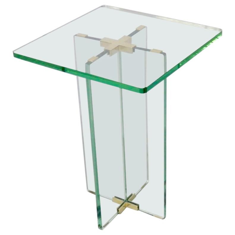 Beistelltisch aus Glas mit grünem Rand im architektonischen Stil, Fontana Arte zugeschrieben