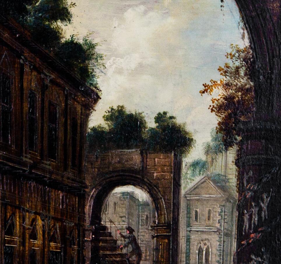 Pair of architectural compositions, once signed at the bottom left (Christian) Stöcklin (1741, Genf – 1795, Frankfurt). Painted in oil on wood, in gilt frame.