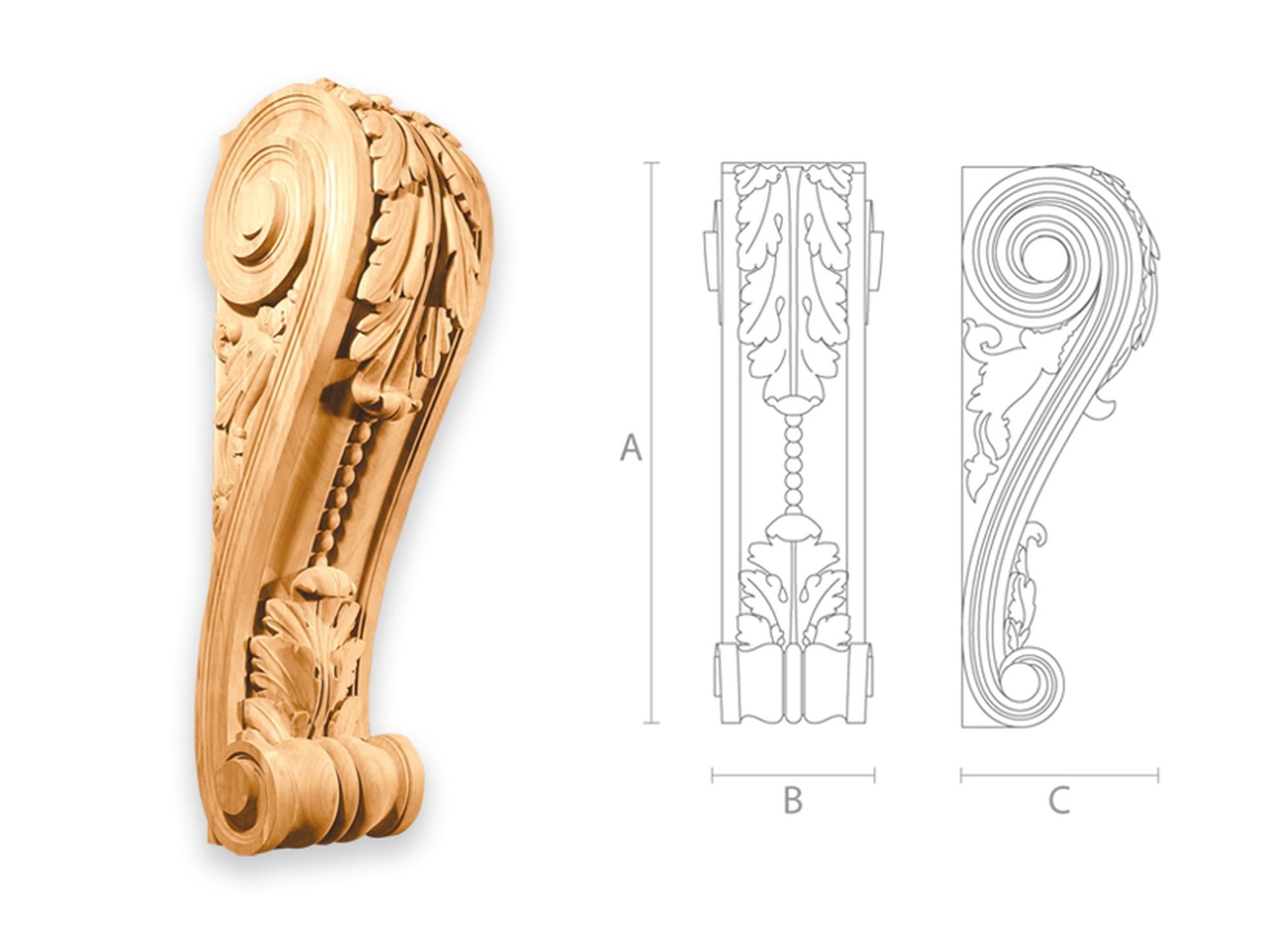 High-quality unfinished carved wooden corbel. Unpainted.

>> SKU: KR-018

>> Dimensions (A x B x C x d x e x f):

1) 10.2