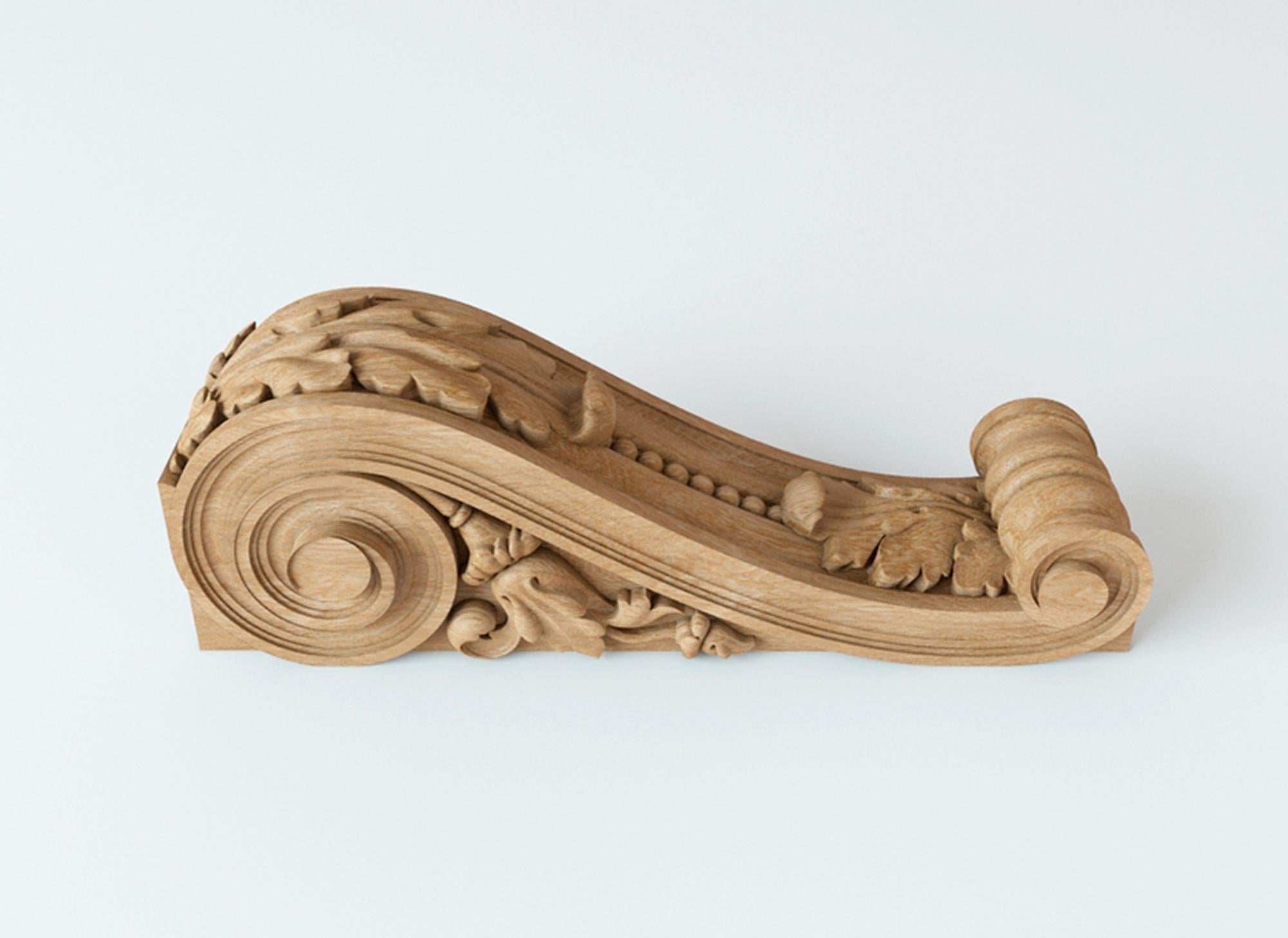 Contemporary Baroque Carved Wood Corbel with Beads and Acanthus, Ornate Oak Bracket For Sale