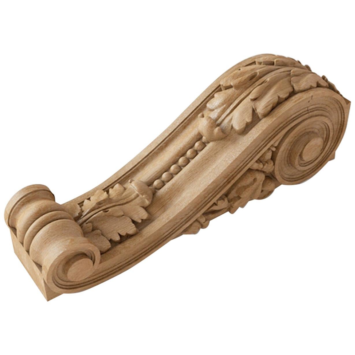 Baroque Carved Wood Corbel with Beads and Acanthus, Ornate Oak Bracket For Sale